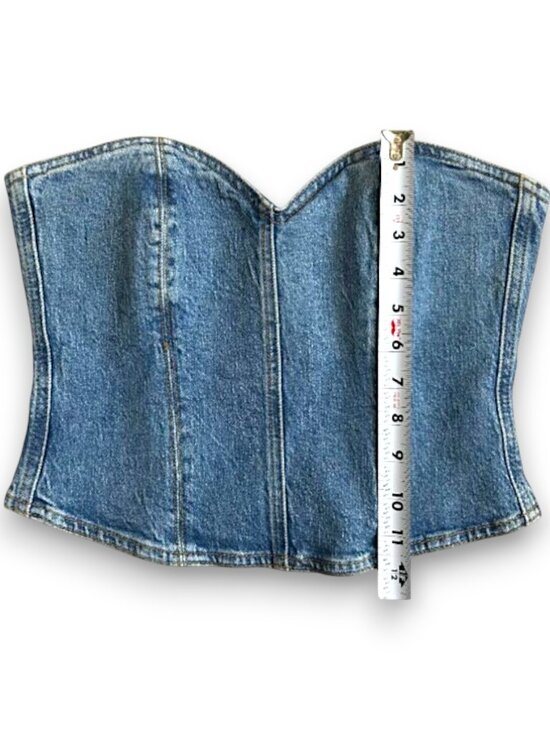 ZARA The Sculpted Denim Bodice Bustier Corset Blue Wash Strapless Crop Top S - Picture 8 of 10